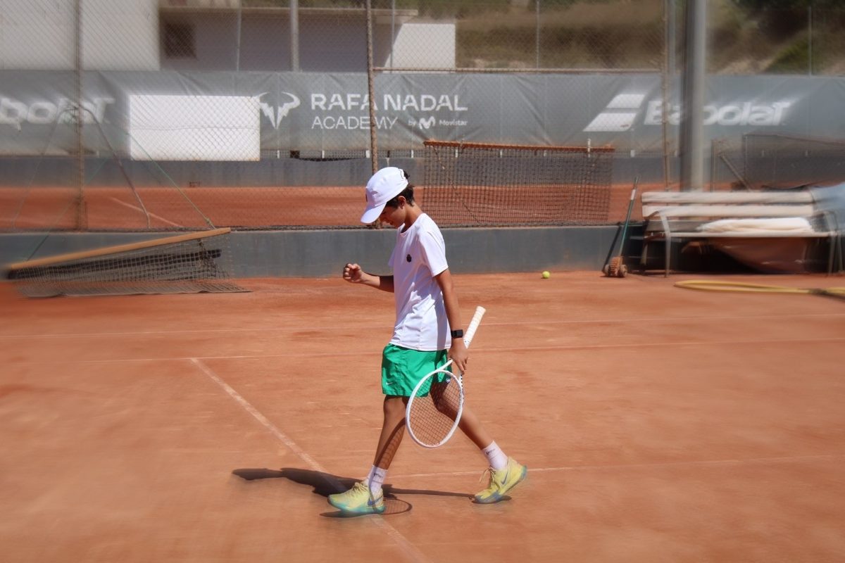 Eighth grader Felipe Junqueira celebrates his win at Rafa Nadal Academy in Marbella. 